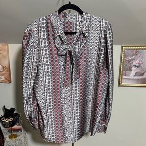 EUC LOFT Women's Geometric Blouse - Red, Black, White